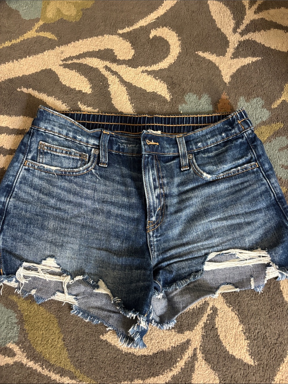 aerie Distressed Dark Blue Denim Jean Shorts